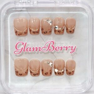GlamBerry 10pcs Handmade Press-On Nails, Reusable, with Nail Kit - Sizes XS-L